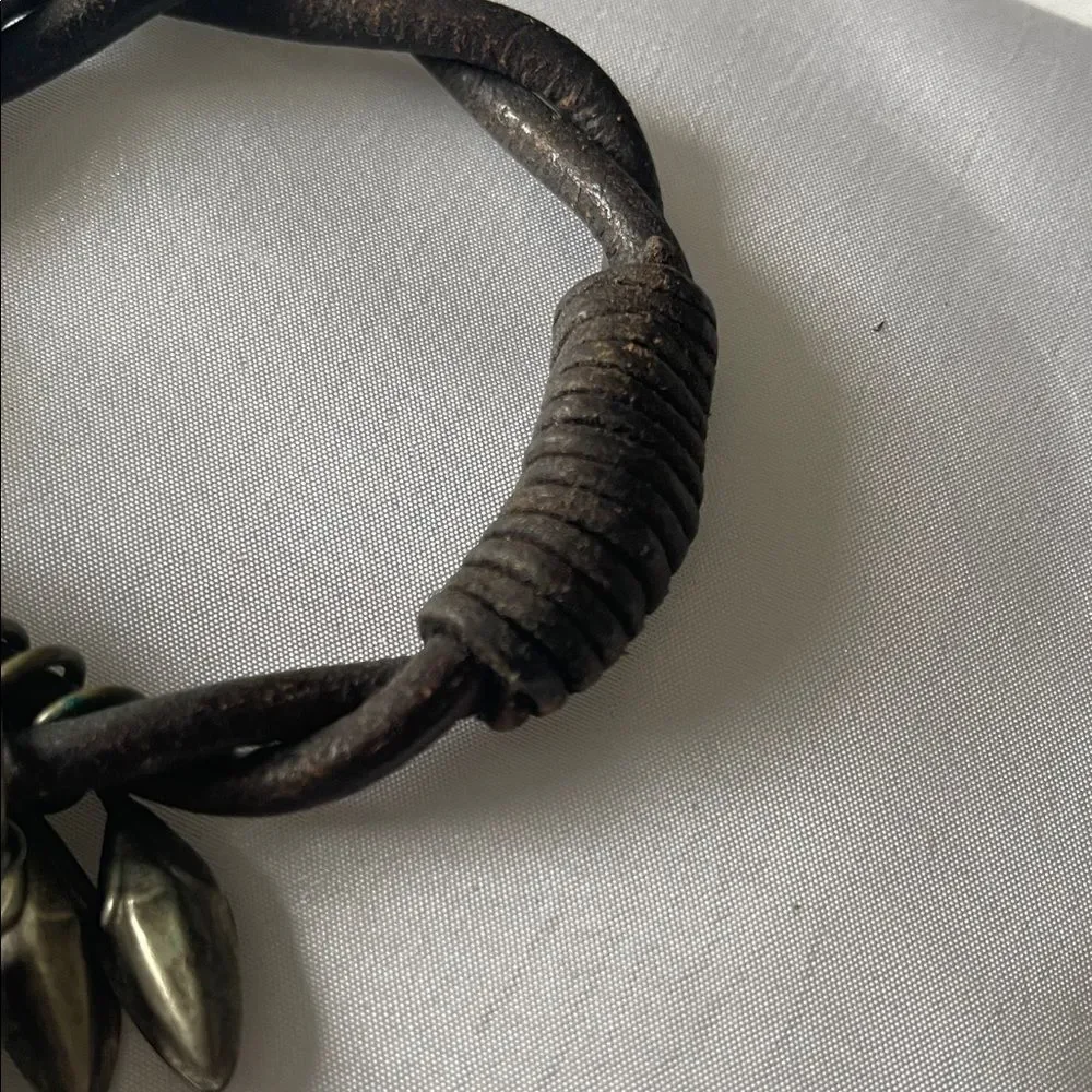 Brown Leather Bracelet with Metallic Accents